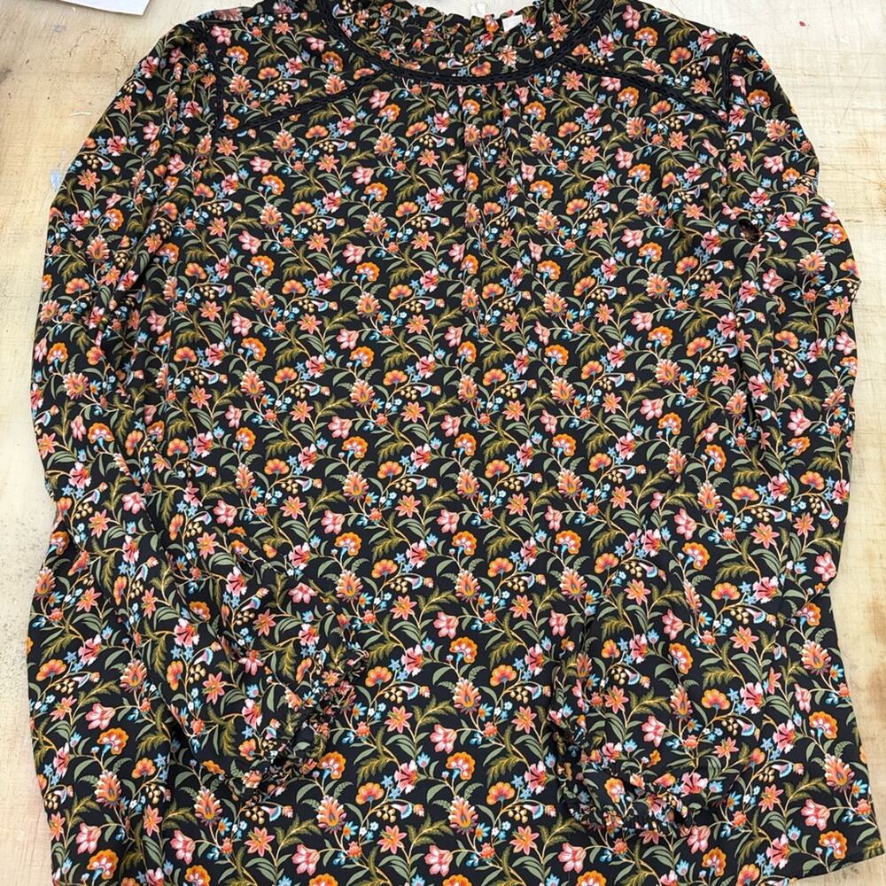 LOFT Black and Orange Floral Blouse